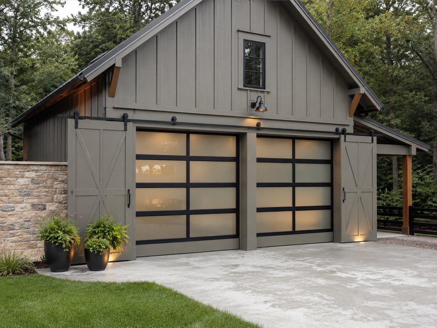 Contemporary glass garage door installation Pacifica CA